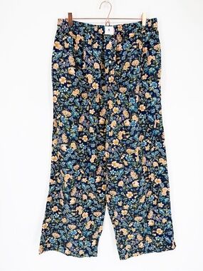 Anthropologie Navy Floral Print 100% Cotton Pajama Pants Sz XL